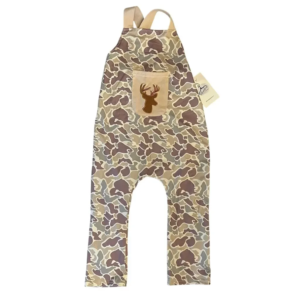 LittleMonkeysCloset Boutique Camo Overalls Deer Pocket NWT 3T